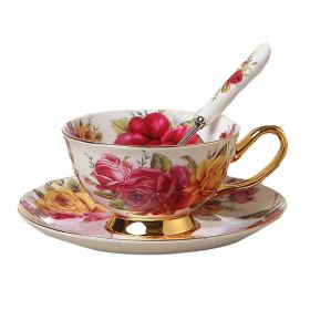 Rose Porcelain Teacup with Saucer and Spoon