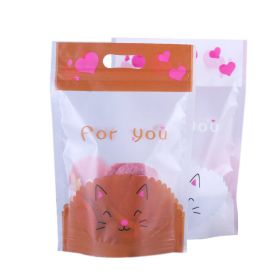 100 Pack Plastic Stand Up Pouch Bags for Treat Handmade Cookies Food Storage, Brown White Cat