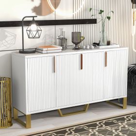 TREXM Modern sideboard with Four Doors; Metal handles & Legs and Adjustable Shelves Kitchen Cabinet (White)