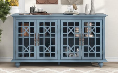 TREXM Sideboard with Adjustable Height Shelves, Metal Handles, and 4 Doors for Living Room, Bedroom, and Hallway (Teal Blue)