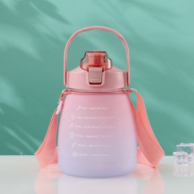 1300ML Motivational Water Bottle with Time Marker, Shoulder Strap & Straw (Color: pink)