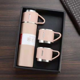 Stainless Steel Thermal Cup or Set (Color: Pink + Gift Box + 2 Cup Covers)