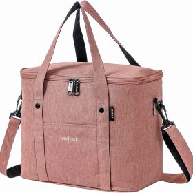 1pc Insulated Lunch Bag For Men/Women; Reusable Large Lunch Cooler Box Tote Shoulder Strap For Work Office Picnic Beach Travel Food (Color: pink)