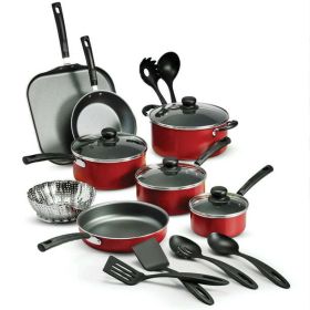Primaware 18 Piece Non-stick Cookware Set, Steel Gray (Color: Red)